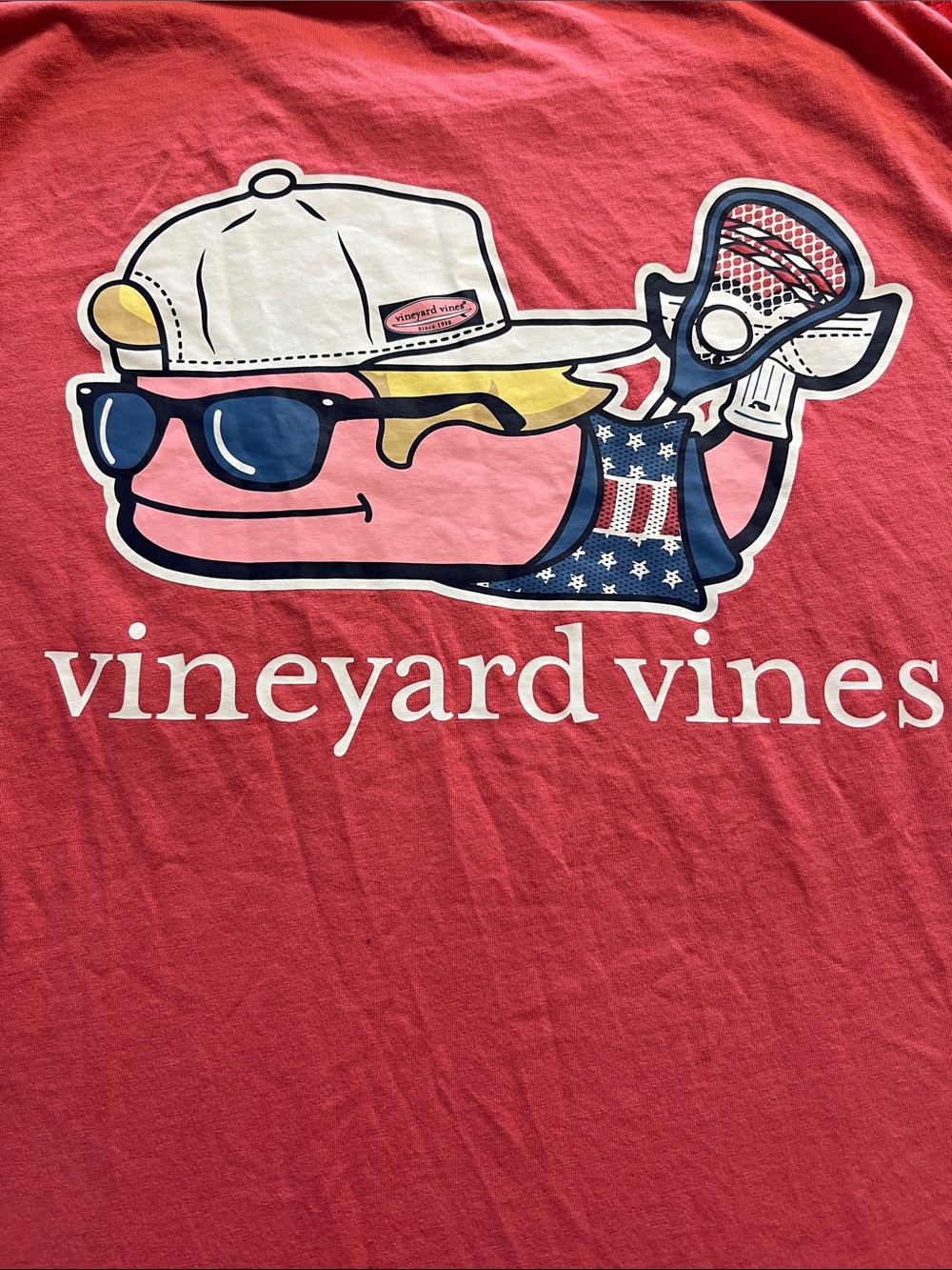 Vineyard Vines Men’s Medium Coral Lacrosse Whale Pocket T-Shirt Graphic Tee